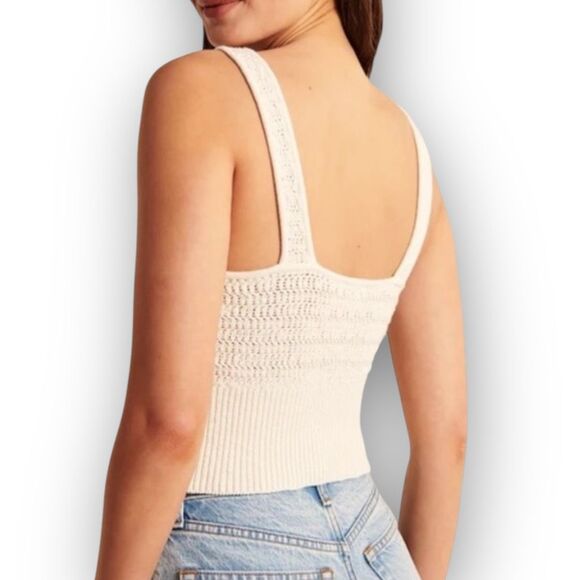Abercrombie & Fitch Cinched Cutout Crochet Tank Top Cream Women’s Size XS - Picture 13 of 13